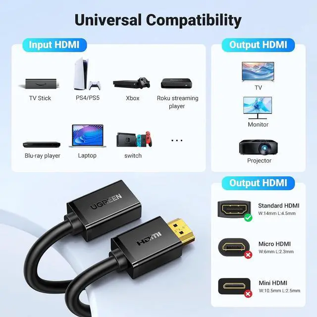 Alt view image 6 of 7 - UGREEN 4K@60Hz 2K@240Hz HDMI 2.0 Extender HDMI Extension Cable, 16FT