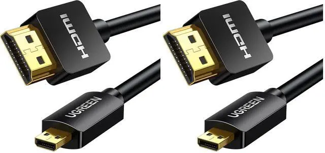 Main image of UGREEN Micro HDMI to HDMI Cable Adapter 4K 60Hz Ethernet Audio Return Channel Compatible with GoPro Hero 7/6 Raspberry Pi 5 Retroid Pocket 3+/3 Yoga 3 B500 Camera Video Capture Card 3FT (Pack of 2)