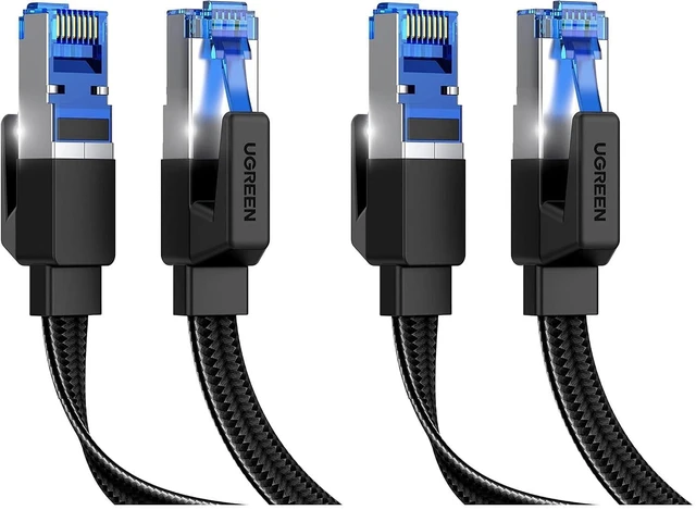 Main image of UGREEN Cat 8 Ethernet Cable 3FT, Flat High Speed 40Gbps 2000Mhz Internet Cable 26AWG Braided Network Cord RJ45 Shielded Indoor LAN Cables Compatible for Gaming PC PS5 Xbox Modem Router 3FT (Pack of 2)