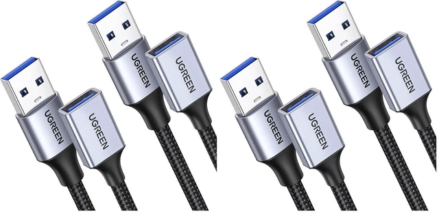 Main image of UGREEN 4 Pack USB Extension Cable (3 FT+ 3 FT), Nylon Braided Extender Compatible with Webcam, Camera, Phone, Hub, Mouse, Keyboard, Printer, Hard Drive, Headset