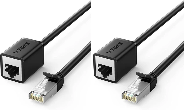 Main image of UGREEN Cat6 Ethernet Extension Cable 10FT, Male to Female Connector, Black (Pack of 2)