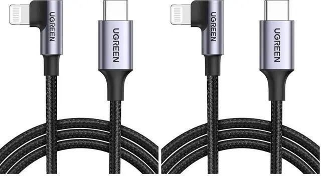Main image of UGREEN MFi Certification Lightning Cable - 90 Degree USB C to Lightning Cable 6FT Compatible with iPhone 14/14 Pro/14 Pro Max, iPhone 13/12/11/X/XR/XS/8 Series, iPad, AirPods Pro (Pack of 2)