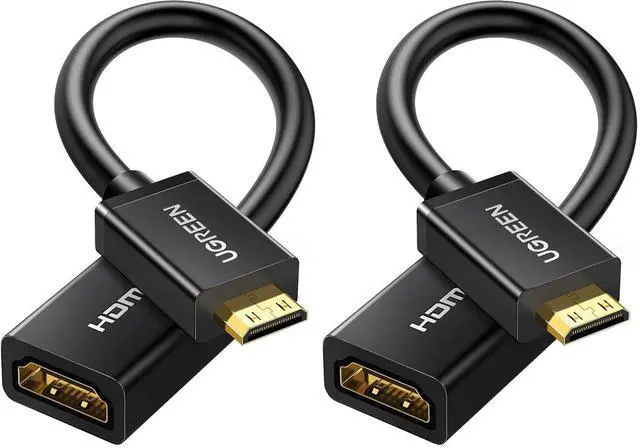 Main image of UGREEN Mini HDMI to HDMI Adapter 4K 60Hz Male to Female Adapter Compatible with Raspberry Pi, Portable Monitors, DSLR Cameras, Camcorders, Laptops, Projectors, Tablets Graphics Cards 0.6FT (Pack of 2)