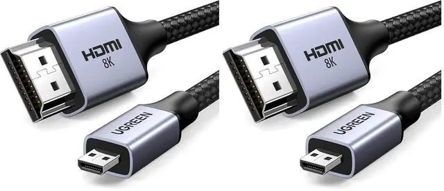 Main image of UGREEN 8K Micro HDMI to HDMI Cable 6.6FT, 2.1 Aluminum Shell Braided 48Gbps Ultra High Speed 8K@60Hz, 4K@240Hz Support HDR eARC Dolby Compatible with GoPro Raspberry Pi 5 Camera Nikon (Pack of 2)