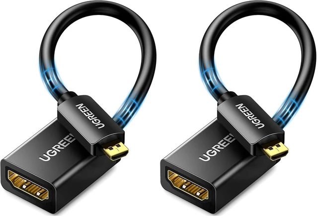 Main image of UGREEN Micro HDMI to HDMI Adapter, Male to Female Cable HDMI 2.0 4K@60Hz HDR 3D Dolby 18Gbps High Speed Compatible with Raspberry Pi 5/Pi 4//Pi 500 GoPro Hero 7 6/Retroid Pocket 3+, 0.6FT (Pack of 2)