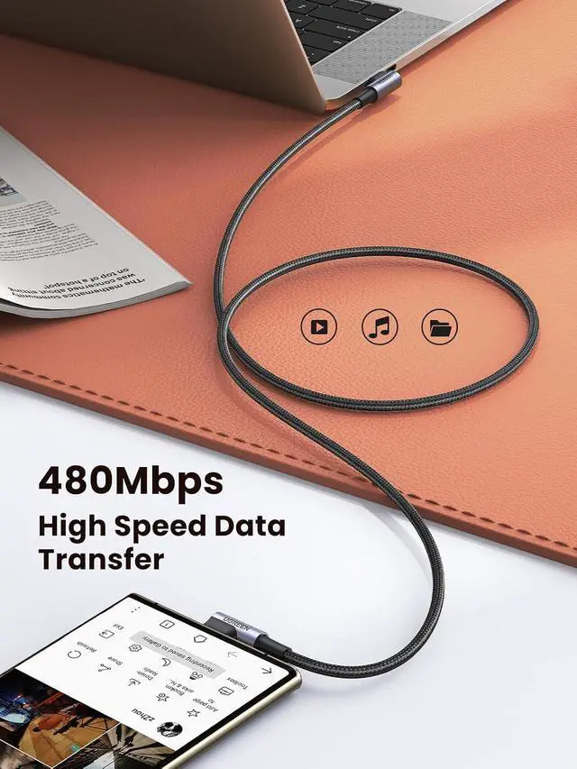 Alt view image 4 of 7 - UGREEN Right Angle Cable, 60W USB C Fast Charging Cable 90 Degree Compatible with iPhone 17/17 Plus/17 Pro/16 MacBook Pro, iPad Pro, Galaxy S25/S25/S24, Pixel 9/8/7, 3.3FT (Pack of 2)