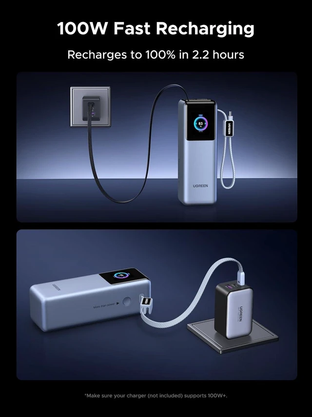 Alt view image 4 of 7 - UGREEN Nexode Pro 25000mAh 200W Retractable Cables Power Bank for iPhone | Built-in retractable cables, TFT display, PD 3.1. 90Wh. Fast charges MacBook, Dell, HP, Samsung S26, iPhone 17/16.