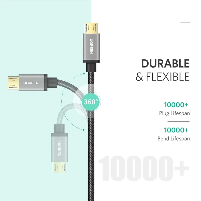 Alt view image 4 of 7 - UGREEN Micro USB Cable, 1.5FT High Speed Fast Charging USB Cable, Nylon Braided Durable Android Phone Charger Cord, Compatible with Samsung Galaxy S7 S6 Note LG V10 Tablet PS4 MP3