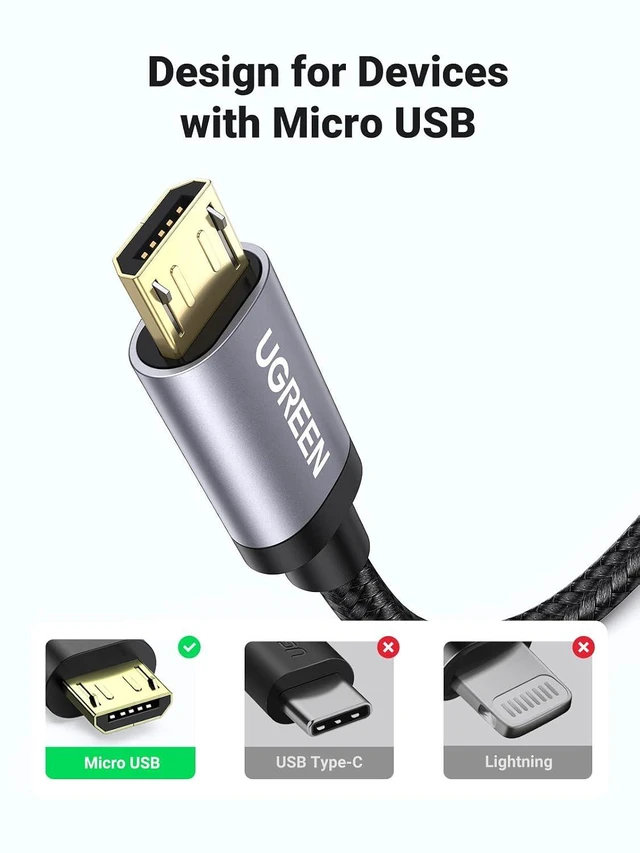 Alt view image 2 of 7 - UGREEN Micro USB Cable, 6FT High Speed Fast Charging USB Cable, Nylon Braided Durable Android Phone Charger Cord, Compatible with Samsung Galaxy S7 S6 Note LG V10 Tablet PS4 MP3