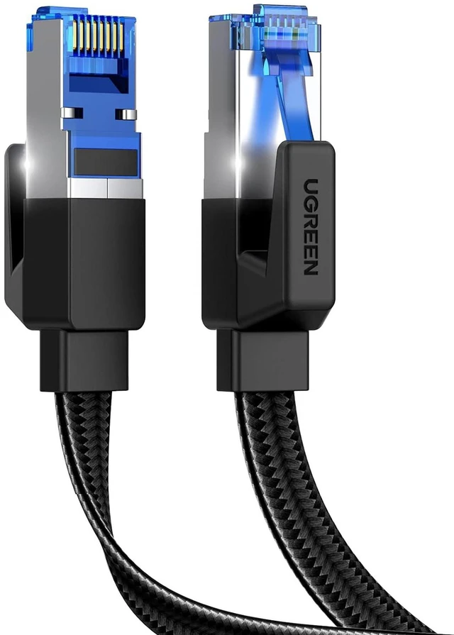 Main image of UGREEN Cat 8 Ethernet Cable 15FT, Flat High Speed 40Gbps 2000Mhz Internet Cable 26AWG Braided Network Cord RJ45 Shielded Indoor LAN Cables Compatible for Gaming PC PS5 Xbox Modem Router 15FT