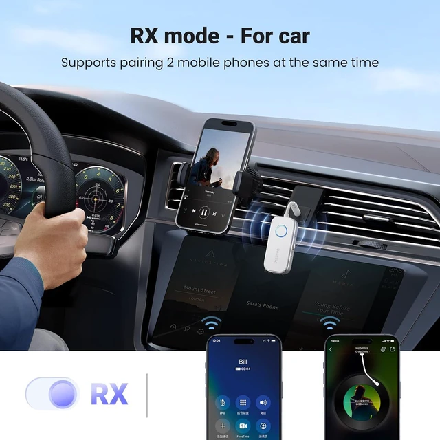Alt view image 5 of 7 - Airplane Bluetooth 6.0 Transmitter Receiver for 2 Airpods or Headphones, Airplane Travel Essentials 2-in-1 Wireless Bluetooth Adapter, 3.5MM AUX Jack Adapter on Flight, TV, Car Stereo