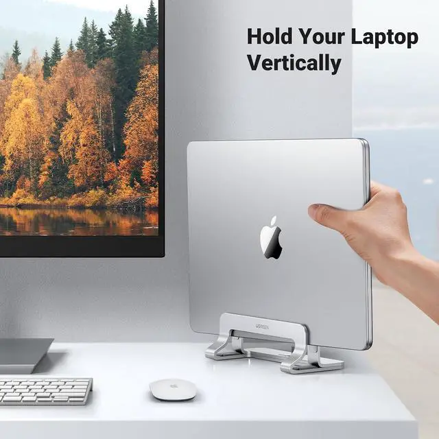 Alt view image 2 of 7 - UGREEN Vertical Laptop Stand Holder for Desk Compatible with MacBook Pro, MacBook Air Stand Vertical Aluminum Adjustable for Up to 17.3 Inch Gaming Laptop, Silver