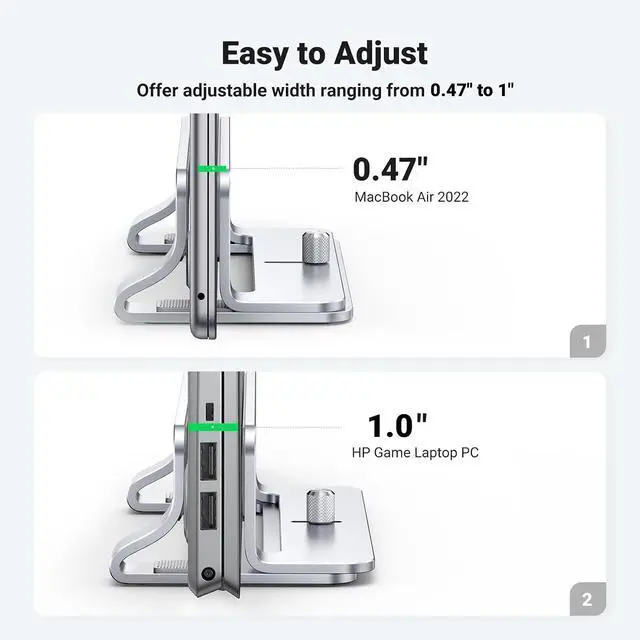 Alt view image 3 of 7 - UGREEN Vertical Laptop Stand Holder for Desk Compatible with MacBook Pro, MacBook Air Stand Vertical Aluminum Adjustable for Up to 17.3 Inch Gaming Laptop, Silver
