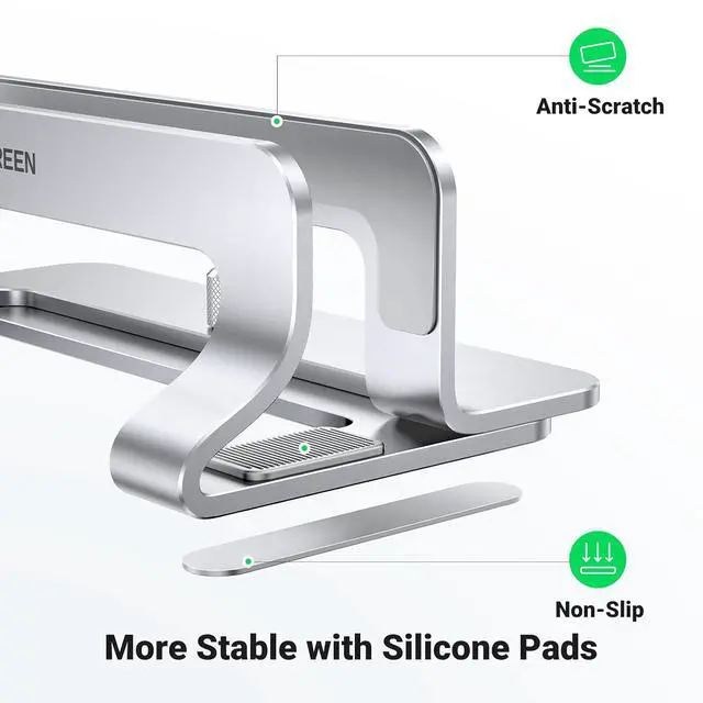 Alt view image 4 of 7 - UGREEN Vertical Laptop Stand Holder for Desk Compatible with MacBook Pro, MacBook Air Stand Vertical Aluminum Adjustable for Up to 17.3 Inch Gaming Laptop, Silver