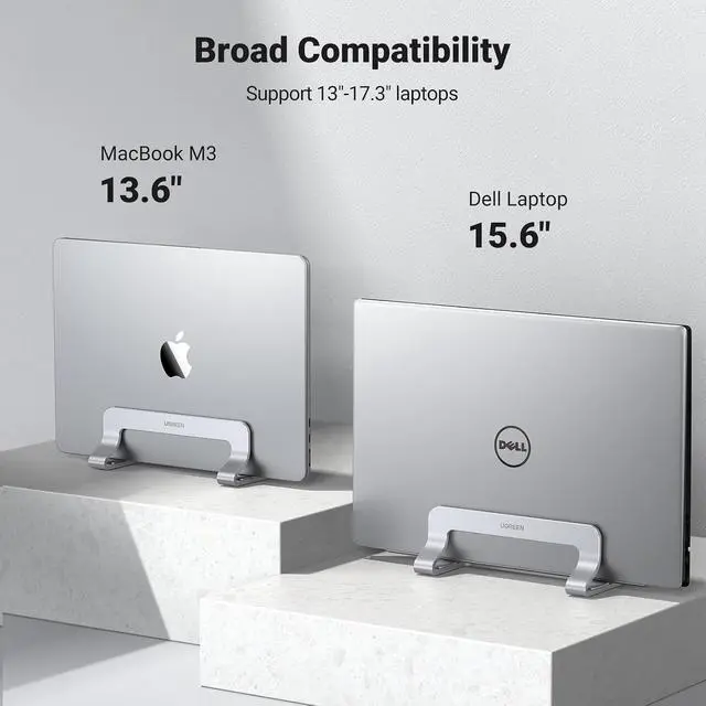 Alt view image 6 of 7 - UGREEN Vertical Laptop Stand Holder for Desk Compatible with MacBook Pro, MacBook Air Stand Vertical Aluminum Adjustable for Up to 17.3 Inch Gaming Laptop, Silver