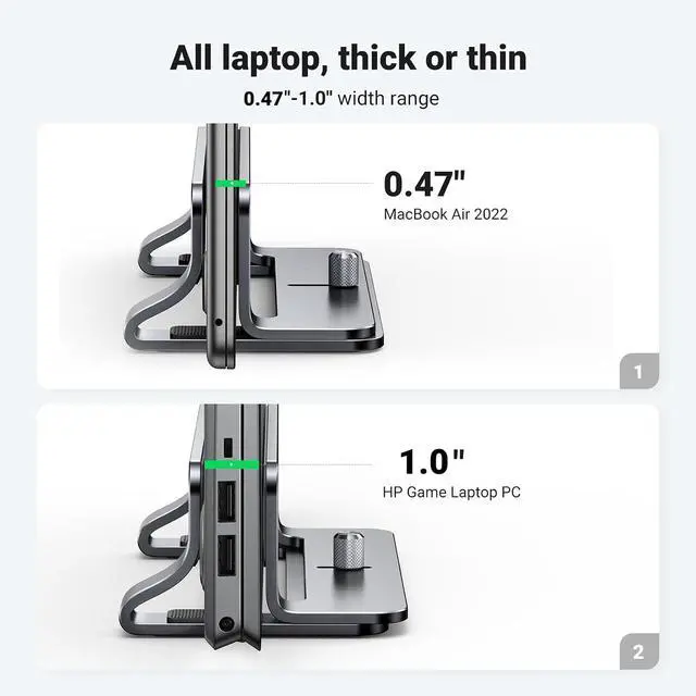 Alt view image 3 of 7 - UGREEN Vertical Laptop Stand Holder for Desk Compatible with MacBook Pro, MacBook Air Stand Vertical Aluminum Adjustable for Up to 17.3 Inch Gaming Laptop, Gray
