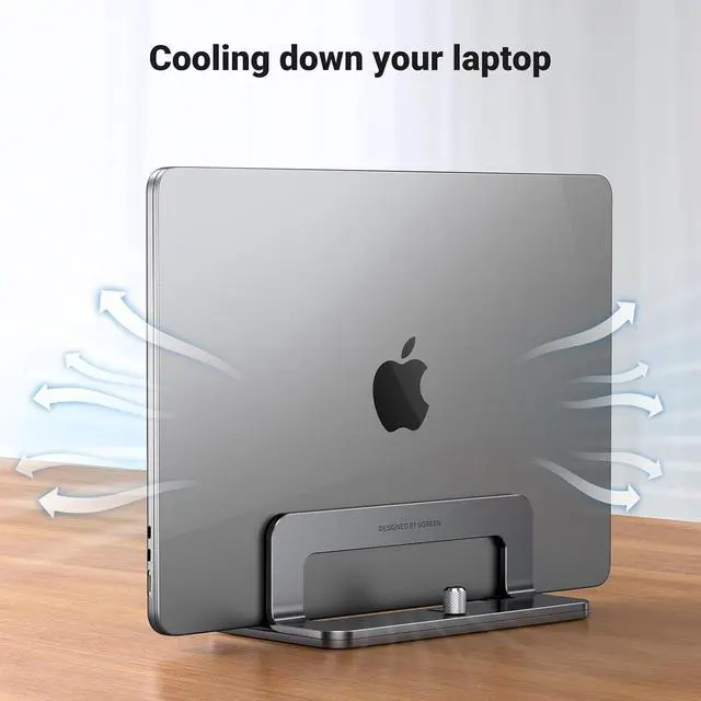 Alt view image 6 of 7 - UGREEN Vertical Laptop Stand Holder for Desk Compatible with MacBook Pro, MacBook Air Stand Vertical Aluminum Adjustable for Up to 17.3 Inch Gaming Laptop, Gray