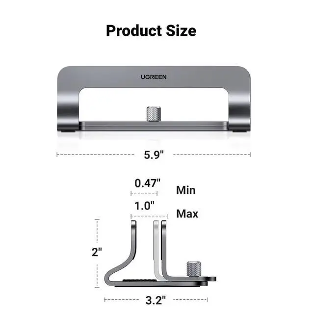 Alt view image 7 of 7 - UGREEN Vertical Laptop Stand Holder for Desk Compatible with MacBook Pro, MacBook Air Stand Vertical Aluminum Adjustable for Up to 17.3 Inch Gaming Laptop, Gray