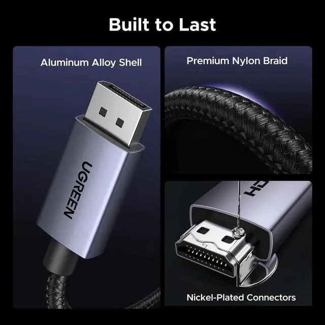 Alt view image 7 of 7 - UGREEN 8K@60Hz Active Display Port to HDMI Unidirectional Cable, 6.6FT | DP 1.4 to HDMI 2.1, 4K@240Hz 2K@240Hz 32.4Gbps Braided Cord, Male to Male Compatible with Monitor AMD NVIDIA, No VRR