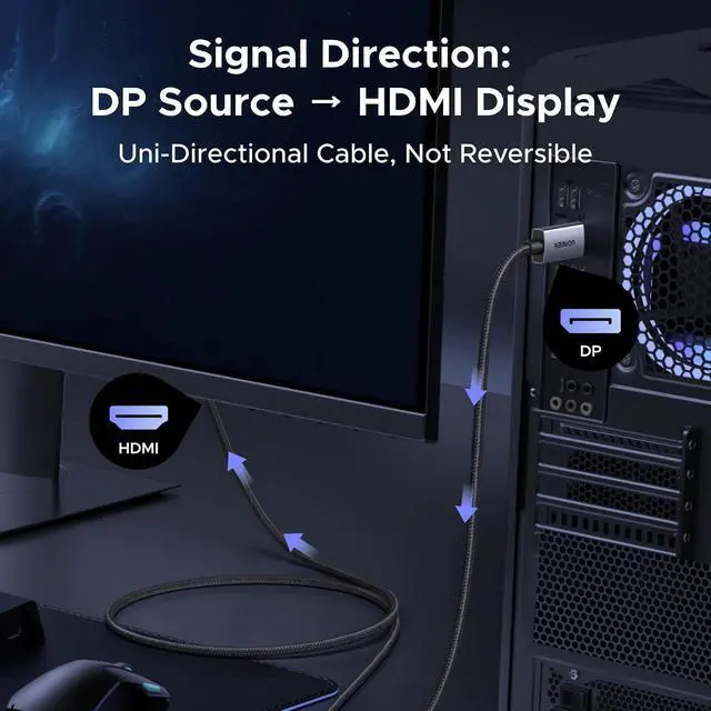 Alt view image 5 of 7 - UGREEN 8K@60Hz Active Display Port to HDMI Unidirectional Cable, 10FT