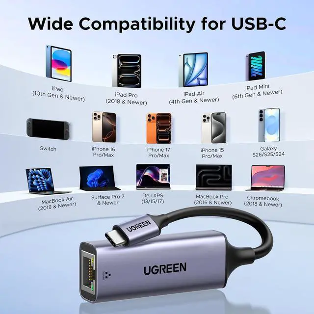 Alt view image 6 of 7 - UGREEN USB C to Ethernet Adapter, Plug and Play 1Gbps Aluminum Adapter