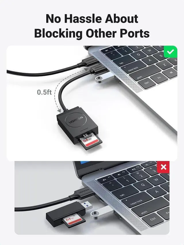 Alt view image 5 of 7 - UGREEN SD Card Reader USB 3.0 | Dual Slot Flash Memory Card Reader TF SD Micro SD for Mac Windows Linux Chrome Read 2 Cards Simultaneously