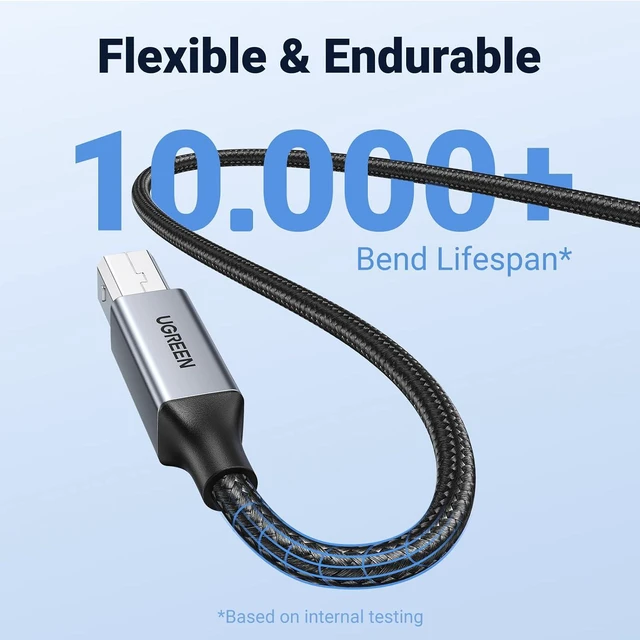 Alt view image 7 of 7 - UGREEN Printer Cable, 10 FT USB A to B, Nylon Braided USB B Cord