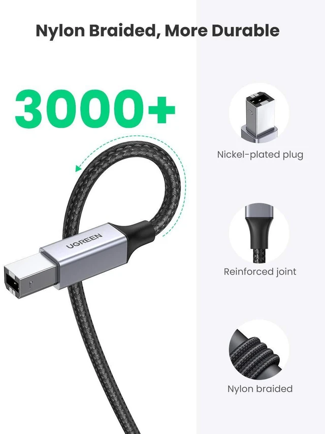 Alt view image 4 of 7 - UGREEN Printer Cable, 15 FT USB A to B, Nylon Braided USB B Cord
