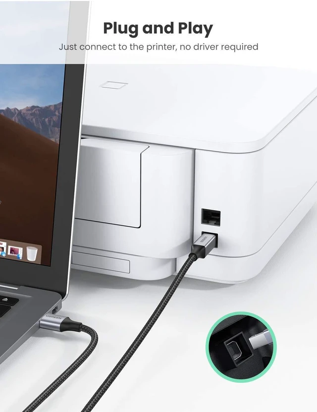 Alt view image 5 of 7 - UGREEN Printer Cable, 15 FT USB A to B, Nylon Braided USB B Cord