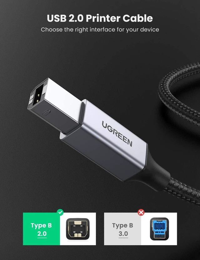 Alt view image 6 of 7 - UGREEN Printer Cable, 15 FT USB A to B, Nylon Braided USB B Cord