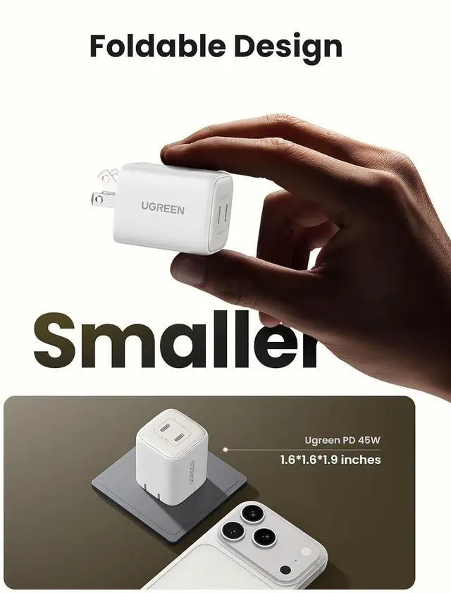 Alt view image 6 of 7 - UGREEN 45W USB C Charger, Nexode 2 Port GaN Foldable PPS Wall Charger Block Support Samsung Super Fast Charging 2.0 for Galaxy S25/S24/Note 20, iPhone 16/15/14, iPad, MacBook, Steam Deck (White)