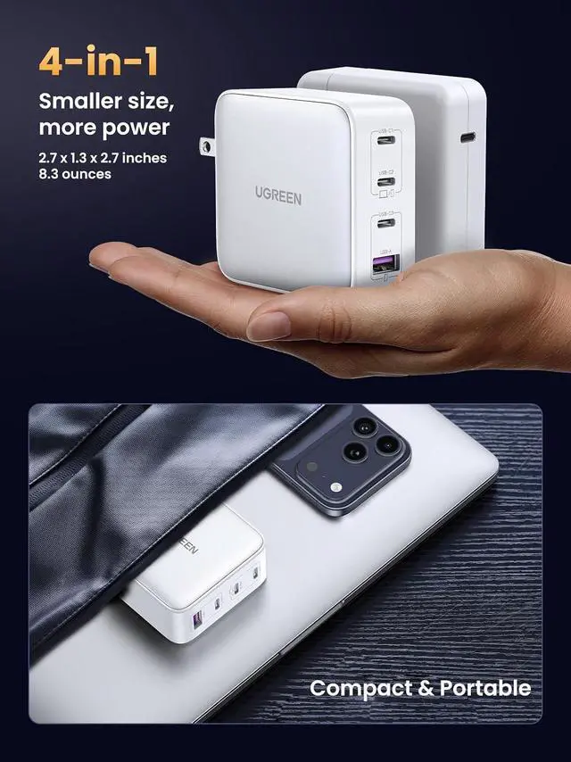 Alt view image 5 of 7 - UGREEN Nexode 100W GaN USB C Charger, 4-Port Compact Foldable Fast Laptop Charger Power Adapter for MacBook Pro/Air, iPad Pro, iPhone 17/16/15 Series, Galaxy S25/S24, Pixel 10/9, Steam Deck, Pixelbook