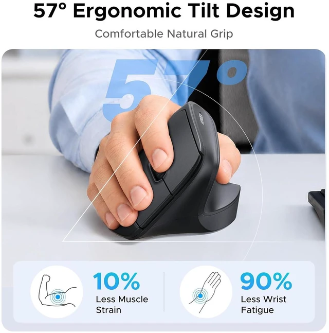 Alt view image 7 of 7 - UGREEN Ergonomic Wireless Mouse, Bluetooth & 2.4G Wireless, Quiet Clicks | 1000/1600/2000/4000 DPI, Up to 3 Device Connectivity, 6 Buttons, Multi-system compatibility, for Laptop, Desktop, PC