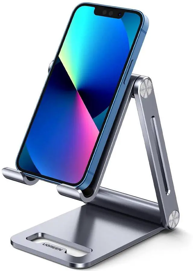Main image of UGREEN Phone Stand for Desk Cell Phone Holder Adjustable Compatible with iPhone 17 Air/16/15/14/13 Pro Max/12 Mini/11/XS Max/XR/X/Nintendo Switch, Aluminum Metal Desktop Stand Portable, Space Grey