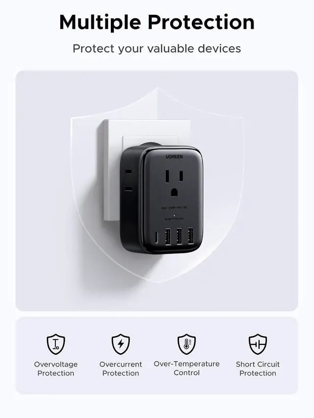 Alt view image 6 of 7 - UGREEN 20W 8-Port European Travel Plug Adapter, US to Europe Plug Adapter