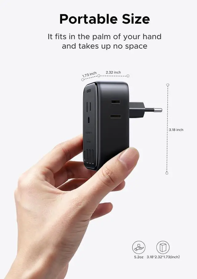 Alt view image 7 of 7 - UGREEN 20W 8-Port European Travel Plug Adapter, US to Europe Plug Adapter