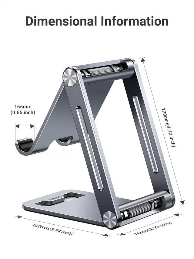 Alt view image 3 of 6 - UGREEN Phone Stand for Desk Cell Phone Holder Adjustable Compatible with iPhone 17 Air/16/15/14/13 Pro Max/12 Mini/11/XS Max/XR/X/Nintendo Switch, Aluminum Metal Desktop Stand Portable, Space Grey