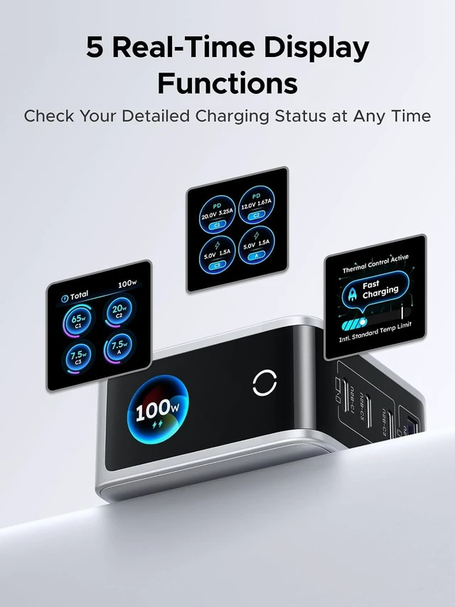 Alt view image 3 of 7 - UGREEN Nexode Pro 100W Charger with 4-Port & Smart Display, GaN USB C Fast Wall Charger Block, Type-C Charging Compatible with MacBook Pro/Air, iPhone 17/16 Series, Galaxy, iPad Pro, Steam Deck