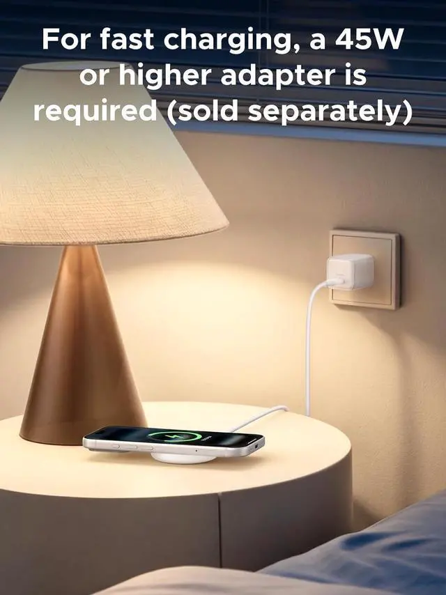 Alt view image 3 of 7 - UGREEN Qi2.2 25W MagSafe-Compatible Wireless Charging Pad | Qi2.2 Certified, Fast Charging Pad for iPhone 12-17 Series and AirPods, 5FT Cable, White, Adapter Not Included