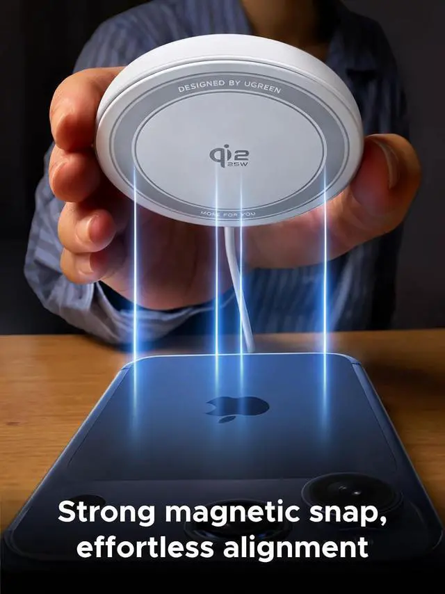 Alt view image 4 of 7 - UGREEN Qi2.2 25W MagSafe-Compatible Wireless Charging Pad | Qi2.2 Certified, Fast Charging Pad for iPhone 12-17 Series and AirPods, 5FT Cable, White, Adapter Not Included