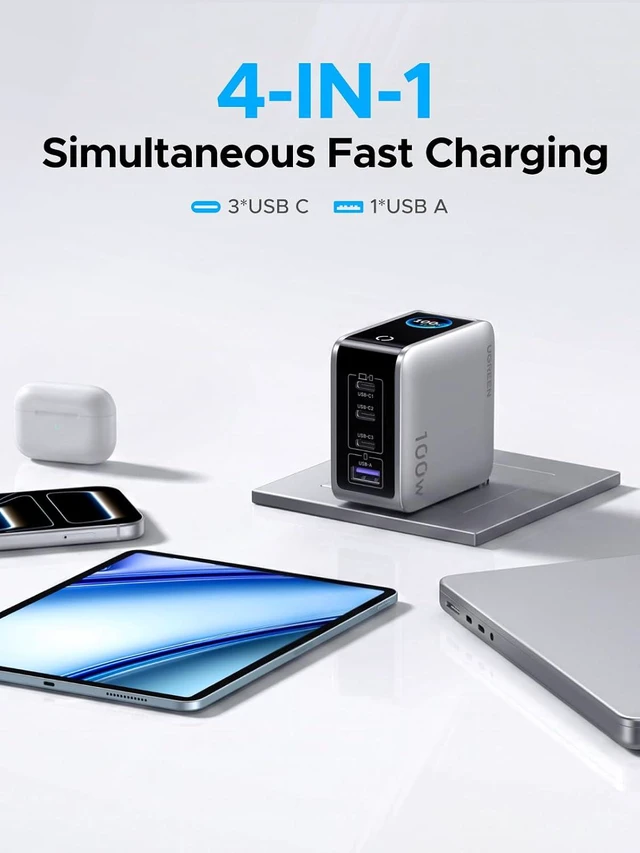 Alt view image 4 of 7 - UGREEN Nexode Pro 100W Charger with 4-Port & Smart Display, GaN USB C Fast Wall Charger Block, Type-C Charging Compatible with MacBook Pro/Air, iPhone 17/16 Series, Galaxy, iPad Pro, Steam Deck
