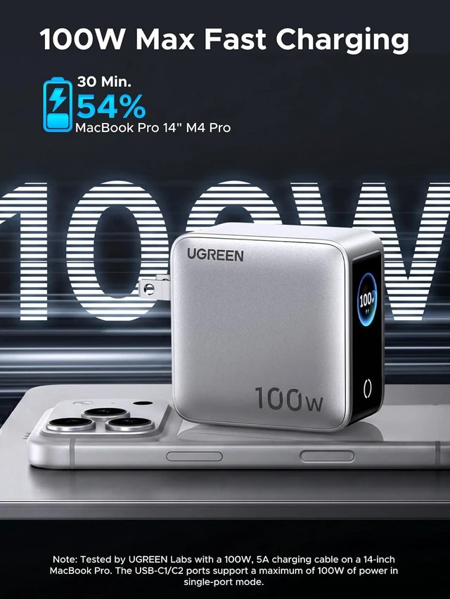 Alt view image 5 of 7 - UGREEN Nexode Pro 100W Charger with 4-Port & Smart Display, GaN USB C Fast Wall Charger Block, Type-C Charging Compatible with MacBook Pro/Air, iPhone 17/16 Series, Galaxy, iPad Pro, Steam Deck