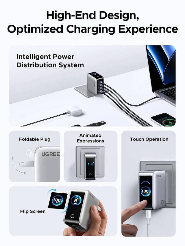 Alt view image 6 of 7 - UGREEN Nexode Pro 100W Charger with 4-Port & Smart Display, GaN USB C Fast Wall Charger Block, Type-C Charging Compatible with MacBook Pro/Air, iPhone 17/16 Series, Galaxy, iPad Pro, Steam Deck