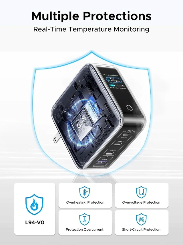 Alt view image 7 of 7 - UGREEN Nexode Pro 100W Charger with 4-Port & Smart Display, GaN USB C Fast Wall Charger Block, Type-C Charging Compatible with MacBook Pro/Air, iPhone 17/16 Series, Galaxy, iPad Pro, Steam Deck
