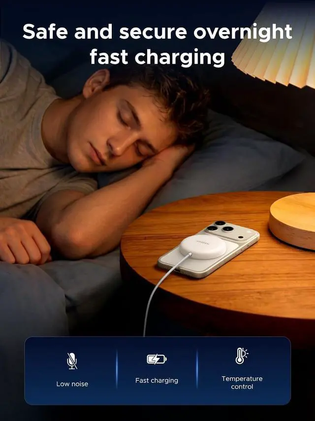 Alt view image 6 of 7 - UGREEN Qi2.2 25W MagSafe-Compatible Wireless Charging Pad | Qi2.2 Certified, Fast Charging Pad for iPhone 12-17 Series and AirPods, 5FT Cable, White, Adapter Not Included