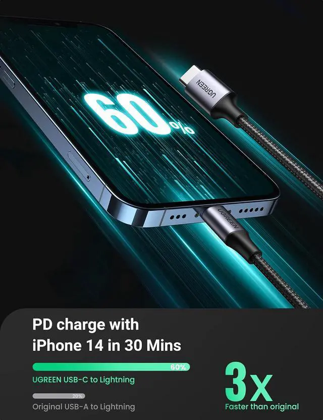 Alt view image 2 of 7 - UGREEN USB C to Lightning Cable 6FT - MFi Certification Lightning Cable Compatible with iPhone 14/14 Pro/14 Pro Max, iPhone 13/12/11/X/XR/XS/8 Series, iPad 9, AirPods Pro, and More