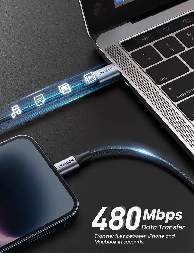 Alt view image 4 of 7 - UGREEN USB C to Lightning Cable 6FT - MFi Certification Lightning Cable Compatible with iPhone 14/14 Pro/14 Pro Max, iPhone 13/12/11/X/XR/XS/8 Series, iPad 9, AirPods Pro, and More