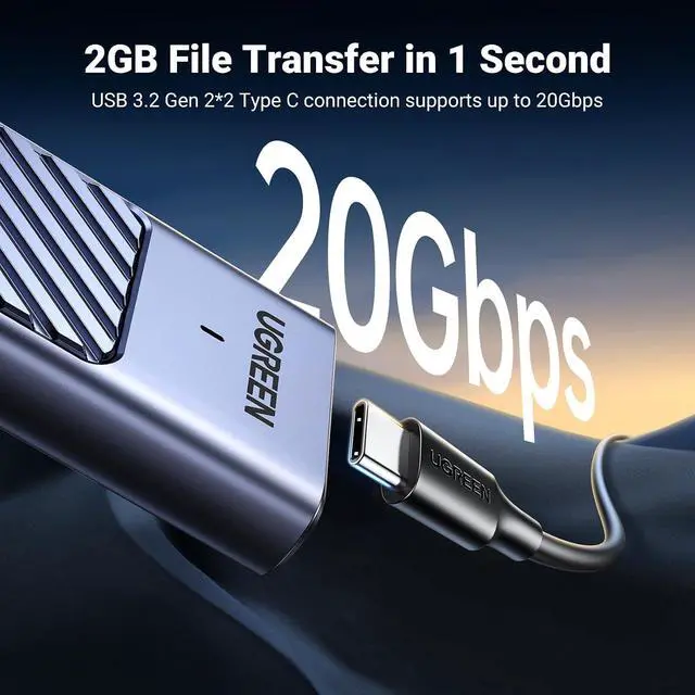 Alt view image 2 of 7 - UGREEN 20Gbps M.2 NVMe and SATA SSD Enclosure for M/B+M Key SSDs | External M.2 Enclosure, Compatible with 10Gbps USB 3.2 Gen 2, Supports UASP/TRIM and SSD Sizes 2230/2242/2260/2280