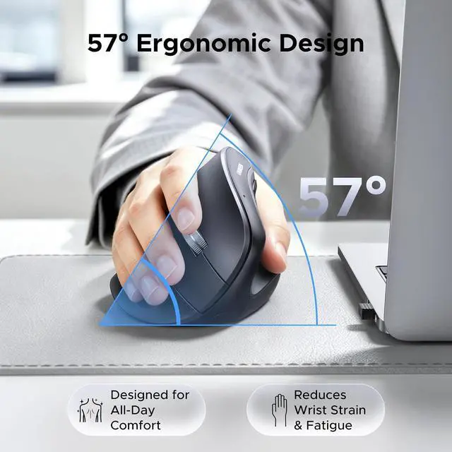 Alt view image 2 of 7 - UGREEN Vertical Wireless (Bluetooth 5.0+2.4G) Ergonomic Mouse with 5 Buttons, 1000/1600/2000/4000 DPI, Prevention of Mouse Arm, Vertical Mouse Compatible with PC/Laptop/Tablet, Black