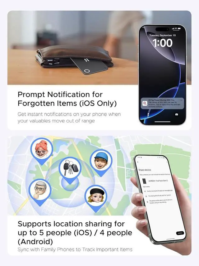 Alt view image 7 of 7 - UGREEN FineTrack Slim Duo2 Wallet Tracker Card (iOS and Android)